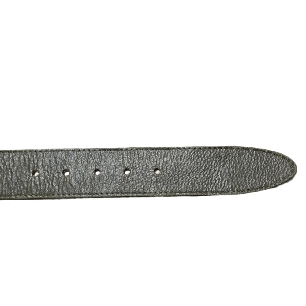 Vintage Elite Olive Green Leather Belt Embellished Buckle 35